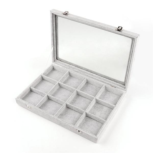 

PandaHall Velvet and Wood Display Boxes, with Glass, 12 Grids with Lid Jewelry Display Boxes, Rectangle, Gray, 24x35x4.5cm Velvet Gray