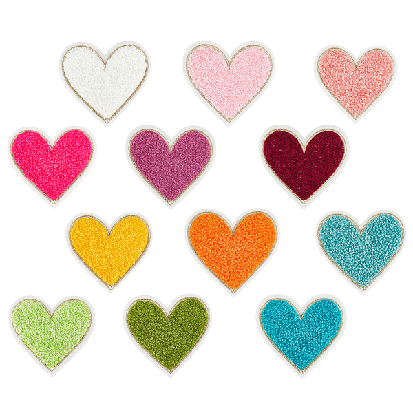 ハートタオル布 コンピューター刺繍布 アイロン接着/縫い付けパッチ 2セット
