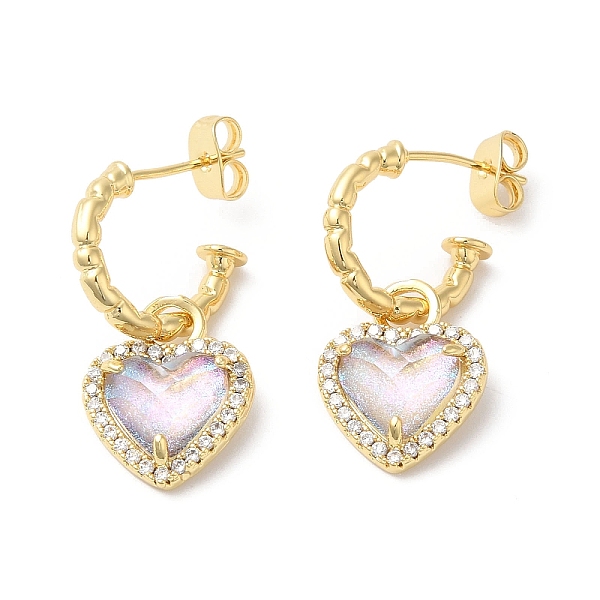 

PandaHall Glass Heart Dangle Stud Earrings with Cubic Zirconia, Real 18K Gold Plated Brass Jewelry for Women, Clear AB, 32~32.5x13~13.5mm..., White