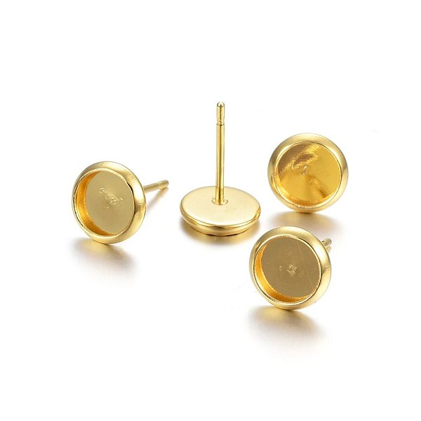 

PandaHall 304 Stainless Steel Stud Earring Findings, Flat Round, Golden, Tray: 12mm, 13x14mm, Pin: 0.8mm 304 Stainless Steel Flat Round