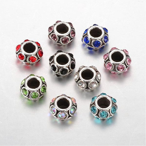 

PandaHall Rondelle Tibetan Style Alloy Rhinestone European Large Hole Beads, Mixed Color, 11x7mm, Hole: 4.5mm Alloy+Rhinestone Rondelle..., Multicolor