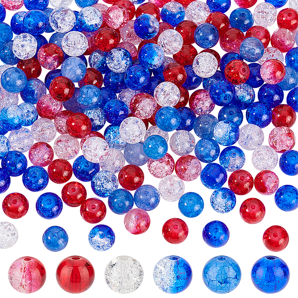 

PandaHall 240Pcs 6 Colors Spray Painted Crackle Glass Beads, Round, for Independence Day, Mixed Color, 8~8.5mm, Hole: 1~1.6mm, 40pcs/color..., Multicolor