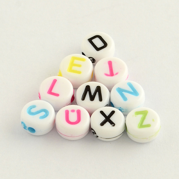 

PandaHall Opaque Acrylic Flat Round Beads, Horizontal Hole Letter Beads, Mixed Color, 7x4mm, Hole: 2mm, about 3600pcs/500g Acrylic Flat..., Multicolor