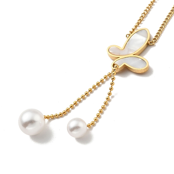 

PandaHall Synthetic White Shell Heart with Plastic Pearl Pendant Necklace, Ion Plating(IP) 304 Stainless Steel Jewelry for Women, Golden...