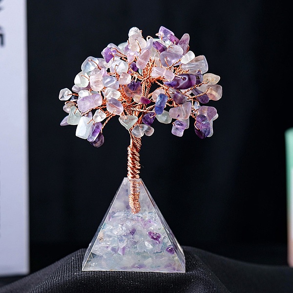 

PandaHall Natural Fluorite Chips Tree Decorations, Gemstone Pyramid Base with Copper Wire Feng Shui Energy Stone Gift for Home Office...