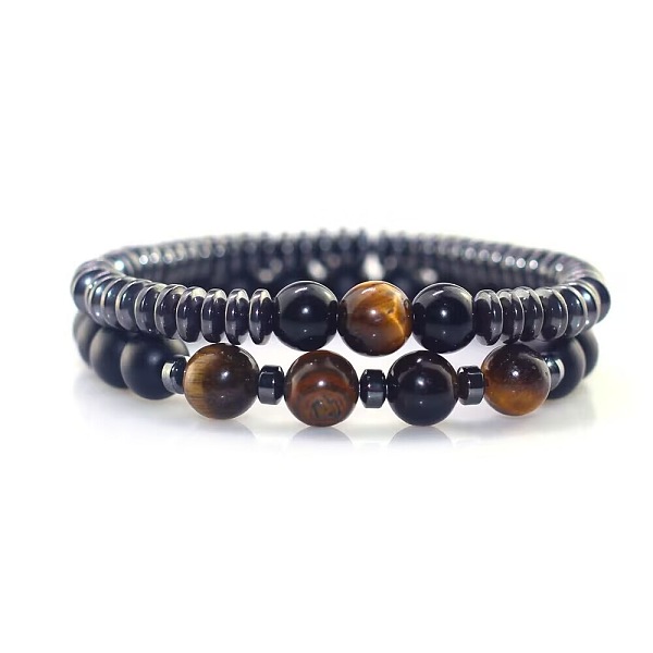 

PandaHall Volcano Stone Black Gallstone Bracelet Set Combination Hip Hop Elastic Bracelet Bracelet Bracelet Natural Gemstone