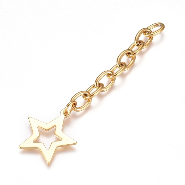 

PandaHall 304 Stainless Steel Chain Extender, Cable Chain, with Pendants, Star, Golden, 71mm, Link: 9x6x1.4mm 304 Stainless Steel