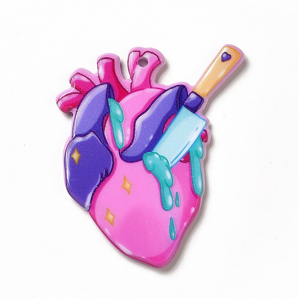 

PandaHall Halloween Printed Acrylic Pendants, Heart Pattern, 41x35x2.4mm, Hole: 1.8mm Acrylic Heart Pink