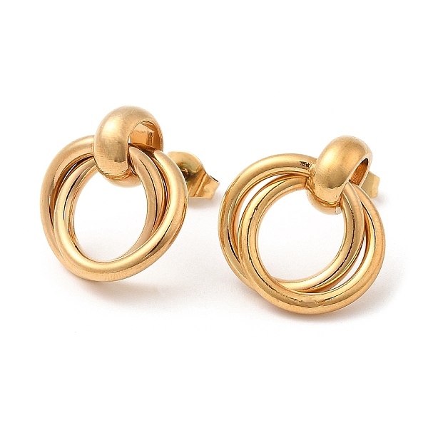 

PandaHall 304 Stainless Steel Ring Knot Dangle Stud Earrings for Women, Real 18K Gold Plated, 17x16mm 304 Stainless Steel Ring