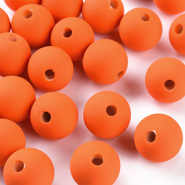 

PandaHall Acrylic Beads, Rubberized Style, Half Drilled, Round, Dark Orange, 16mm, Hole: 3.5mm Acrylic Round