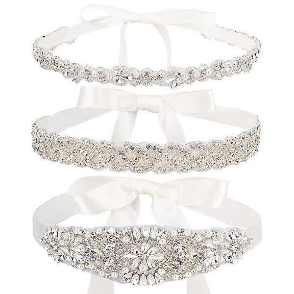 PandaHall CRASPIRE Rhinestone Bridal Belt 3 Pieces Crystal Wedding Belts Rhinestone Bridal Sash Belts Diamond Ribbon Dress Belts for Bride...
