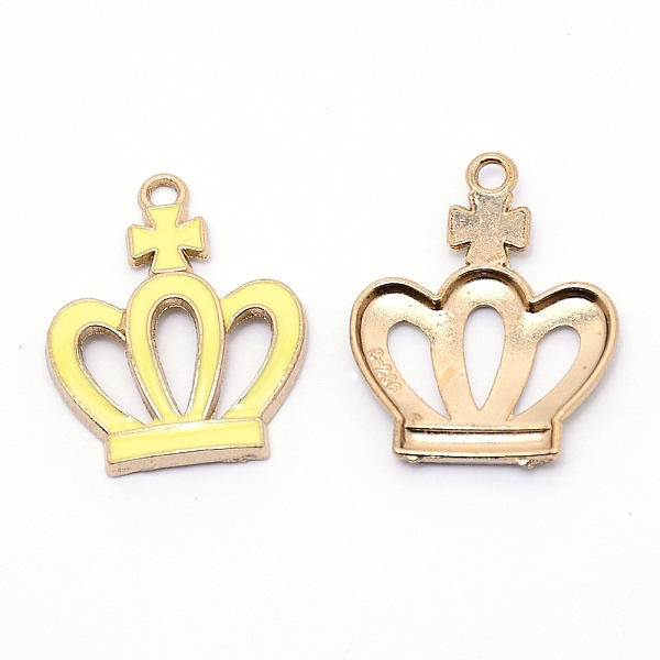 

PandaHall Alloy Enamel Pendants, Crown, Cadmium Free & Lead Free, Light Gold, Champagne Yellow, 28.5x22.5x2.5mm, Hole: 2mm Alloy+Enamel...