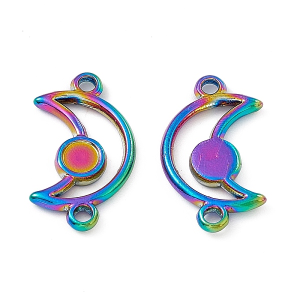 

PandaHall Ion Plating(IP) 304 Stainless Steel Cabochon Connector Settings, Moon, Rainbow Color, Tray: 4mm, 20.5x11.5x2mm, Hole: 1.5mm 304...