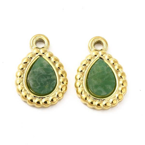 

PandaHall Natural African Jade Teardrop Charms, with Vacuum Plating Real 18K Gold Plated 201 Stainless Steel Findings, 15x10x2.5mm, Hole...