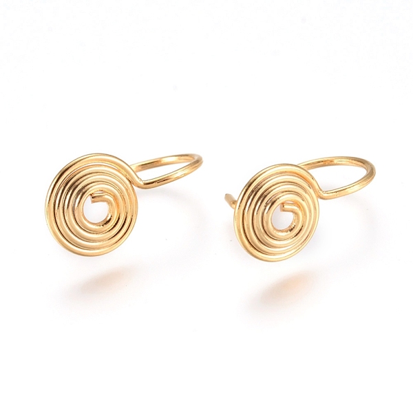 

PandaHall Brass Spiral Wire Earring Hooks, Long-Lasting Plated, Real 18K Gold Plated, 14x7.5mm, 21 Gauge, Pin: 0.7mm Brass