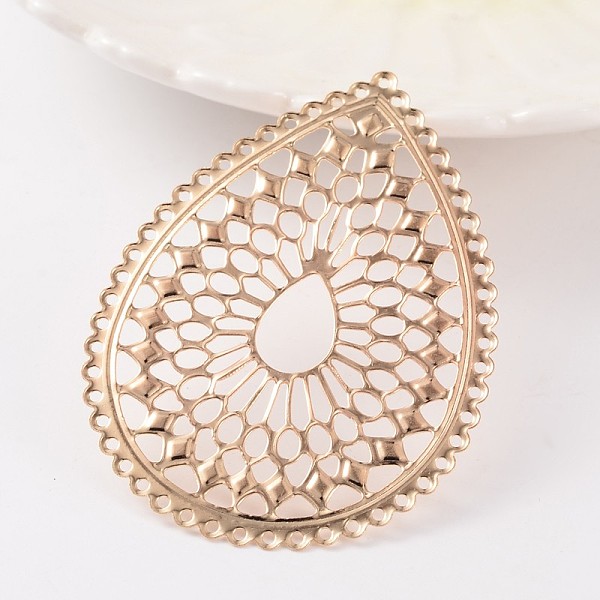 

PandaHall Filigree Teardrop Iron Filigree Joiners Links, Etched Metal Embellishments, Light Gold, 68x50x0.5mm, Hole: 1.2mm Iron Teardrop