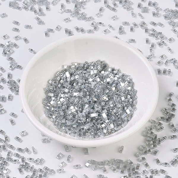 

PandaHall MIYUKI Half TILA Beads, Japanese Seed Beads, 2 Hole, (HTL1881) Transparent Silver Gray Gold Luster, 5x2.3x1.9mm, Hole: 0.8mm...