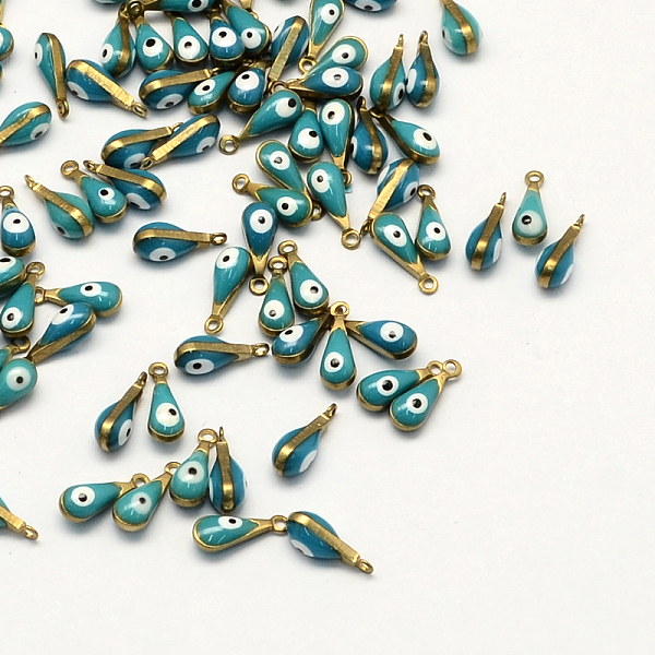

PandaHall Antique Golden Plated Brass Enamel Charms, Teardrop with Eye, Cadet Blue, 11x4x4mm, Hole: 1mm Brass+Enamel Teardrop Blue