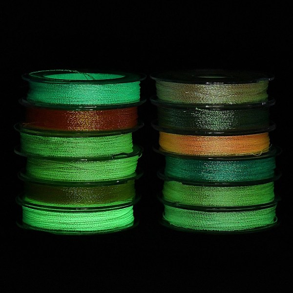 

PandaHall 12 Rolls Luminous Polyester Sewing Thread, Glow in Dark, 3-Ply Polyester Cord for Jewelry Making, Mixed Color, 0.2mm, about 24.06..., Multicolor