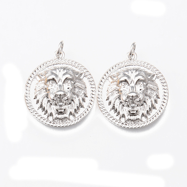 

PandaHall Brass Pendants, Nickel Free, with Jump Ring, Flat Round with Lion Hand, Platinum, 22x20x6.5mm, Jump Ring: 5x1mm, 3mm inner...