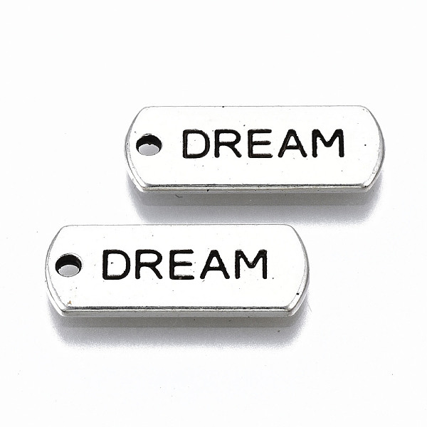 

PandaHall Tibetan Style Alloy Pendants, Lead Free & Cadmium Free, Inspirational Message Charms, Rectangle with Word Dream, Antique Silver...
