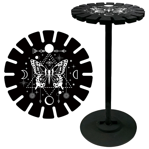 

PandaHall Wooden Wheel, Wooden Display Shelf, Black Holder Stand, Rustic Divination Pendulum Storage Rack, Witch Stuff, Butterfly, 120x10mm...