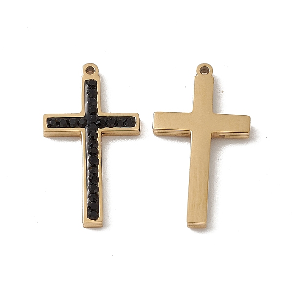 

PandaHall Vacuum Plating 201 Stainless Steel Pendants, Jet Rhinestone Cross Charms, Real 18K Gold Plated, 21x11.5x2mm, Hole: 1mm Stainless..., Black