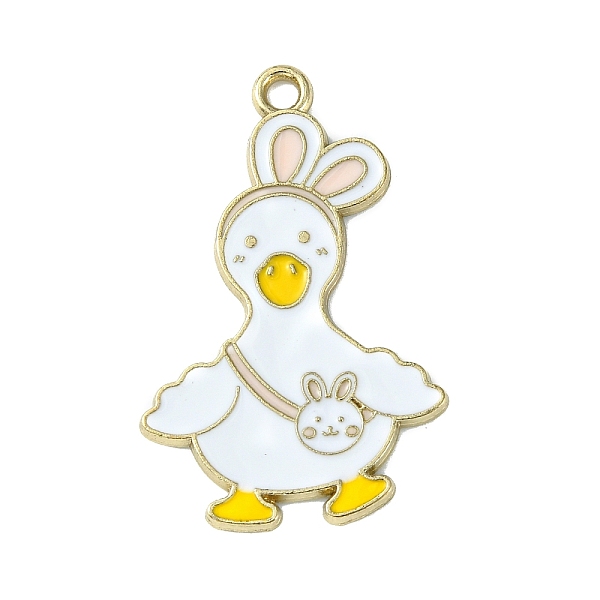 

PandaHall Light Gold Tone Alloy Enamel Pendants, Rabbit Ear Duck Charms, White, 33.5x21x1.3mm, Hole: 2mm Alloy+Enamel Duck White
