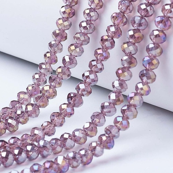

PandaHall Electroplate Glass Beads Strands, AB Color Plated, Faceted, Rondelle, Old Rose, 8x6mm, Hole: 1mm, about 63~65pcs/strand, 39~40cm..., Purple