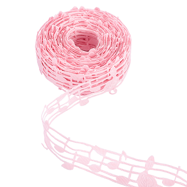 

PandaHall Polyester Ribbon, with Note Pattern, Flat, Pink, 29mm, about 10yards/bundle Polycotton Others Pink