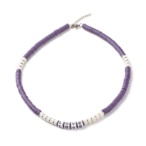 

PandaHall Polymer Clay Heishi Beaded Necklace with Word Love for Women, Slate Blue, 19.69 inch(50cm) Polymer Clay Word