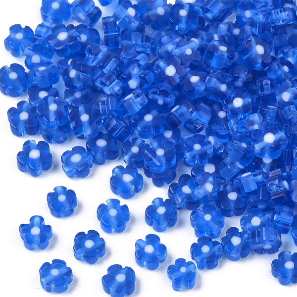 

PandaHall Glass Beads, Flower, Royal Blue, 4~6x4~6x2~3mm, Hole: 1mm Glass Flower Blue