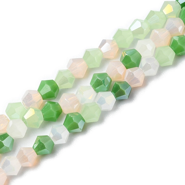 

PandaHall Electroplate Glass Beads Strands, Opaque & Transparent & AB Color Plated, Faceted, Bicone, Green, 4x4.5mm, Hole: 0.9mm, about...