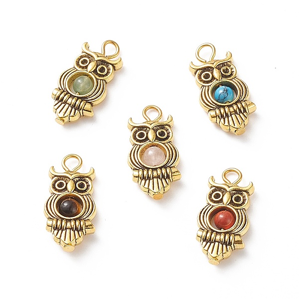 

PandaHall Natural & Synthetic Mixed Gemstone Pendants, Animal Charm, with Antique Golden Plated Tibetan Style Alloy Findings and Iron Loops...