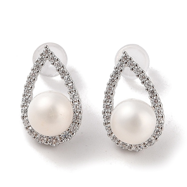 

PandaHall Sterling Silver Stud Earrings, with Natural Pearl and Cubic Zirconia, Jewely for Women, Teardrop, 15.5x9.5mm Sterling Silver...