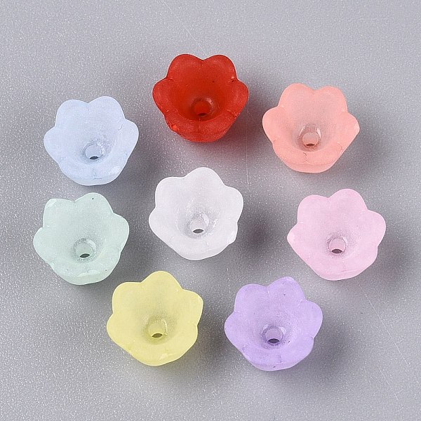 Embouts de perles en acrylique transparent givré en forme de fleur