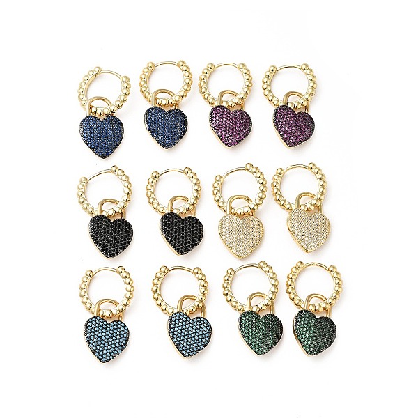 

PandaHall Cubic Zirconia Heart Padlock Dangle Hoop Earrings, Real 18K Gold Plated Brass Jewelry for Women, Cadmium Free & Lead Free, Mixed..., Multicolor