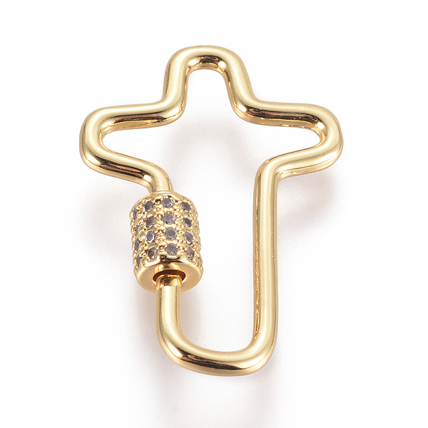 

PandaHall Brass Micro Pave Cubic Zirconia Screw Carabiner Lock Charms, for Necklaces Making, Cross, Clear, Golden, 30x21x2~5.5mm Brass Clear
