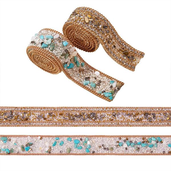 PandaHall 2 Strands 2 Styles Hotfix Resin Rhinestone Tape, Iron on Patches, with Iron Curb Chain, Rhinestone Trimming, Costume Accessories...