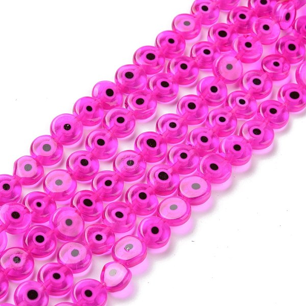 

PandaHall Handmade Evil Eye Lampwork Flat Round Bead Strands, Magenta, 10x4mm, Hole: 1mm, about 38pcs/strand, 14.96 inch Lampwork Evil Eye..., Pink