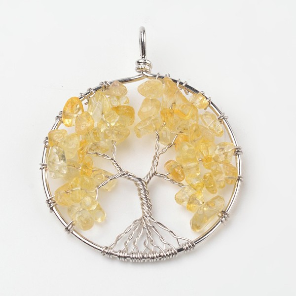 

PandaHall Tree of Life Natural Citrine Big Pendants, with Brass Findings, Platinum, 63~65x49~51x8~10mm, Hole: 8~10mm Citrine Tree