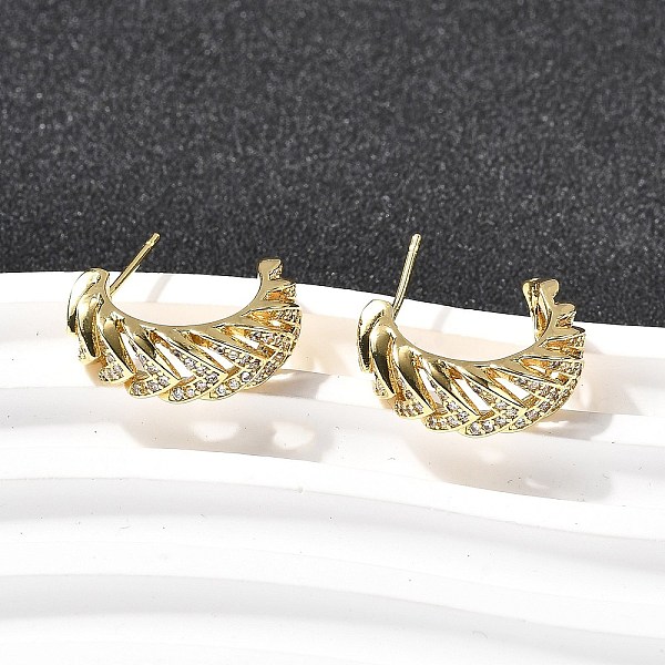 Latón micro pave aretes de circonita cúbica transparente
