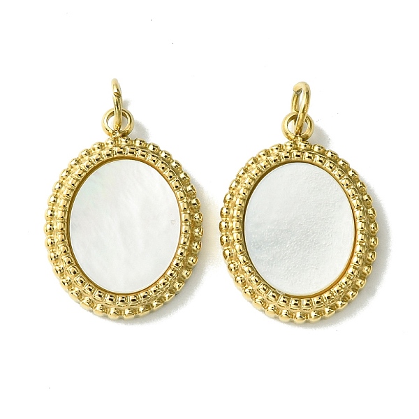 

PandaHall Ion Plating(IP) 304 Stainless Steel Pave Shell Pendants, Oval Charms with Jump Rings, Real 14K Gold Plated, 16x11.8x2mm, Hole...