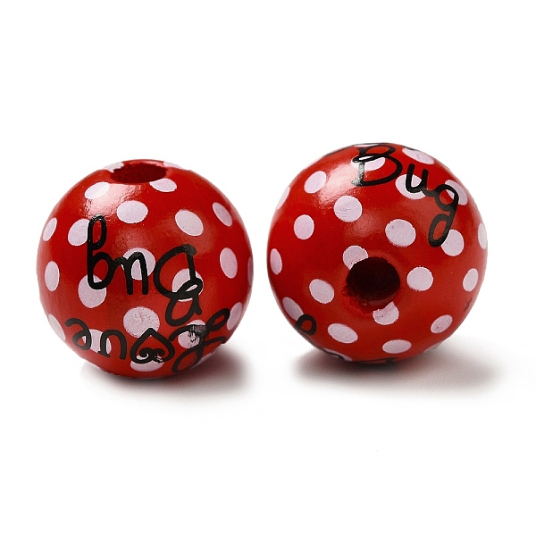 

PandaHall Printed Wood Round Beads, Red & Black, Love Bug, Word, 15.5~16x14.5~15mm, Hole: 3.5~5mm Wood Word Red