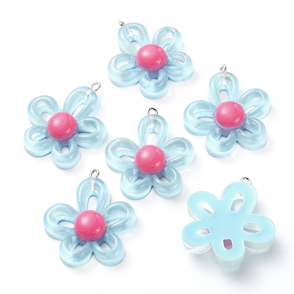 

PandaHall Transparent Resin Pendants, Flower Charms, with Platinum Tone Alloy Loops, Sky Blue, 33x29x8mm, Hole: 2mm Alloy+Resin Flower