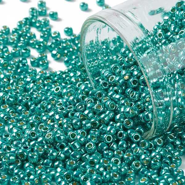 

PandaHall TOHO Round Seed Beads, Japanese Seed Beads, (PF569) PermaFinish Turquoise Metallic, 11/0, 2.2mm, Hole: 0.8mm, about 5555pcs/50g..., Cyan
