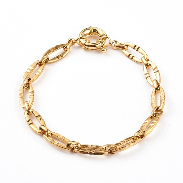 

PandaHall 304 Stainless Steel Oval Link Chain Bracelets, with Brass Spring Ring Clasps, Textured, Real 18K Gold Plated, 7-1/2 inch(19.1cm)...