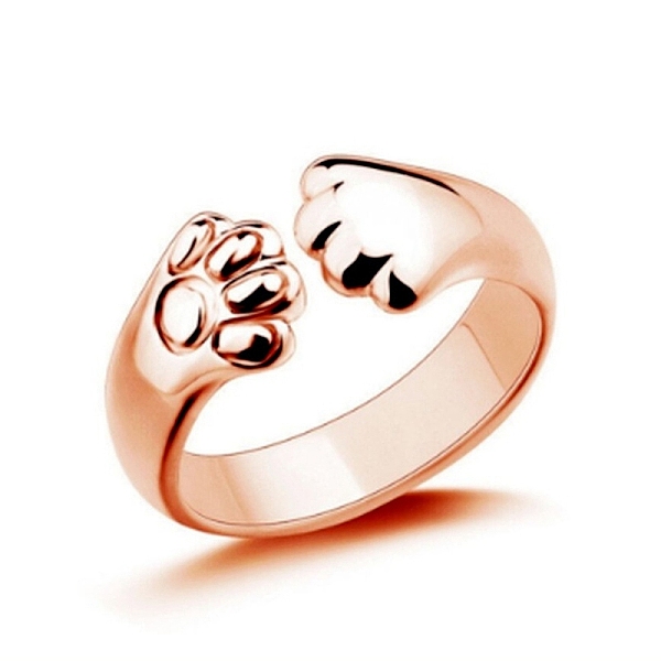 Alloy Bear Paw Print Open Cuff Ring For Women