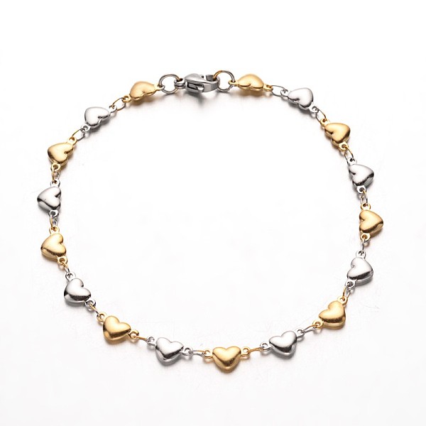 

PandaHall 304 Stainless Steel Heart Link Bracelets, with Lobster Claw Clasps, Golden & Stainless Steel Color, 8-1/4 inch(210mm), links...
