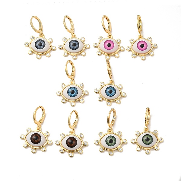PandaHall Resin Horse Eye Dangle Leverback Earrings with Cubic Zirconia, Real 18K Gold Plated Brass Jewelry for Women, Mixed Color, 30.5mm...